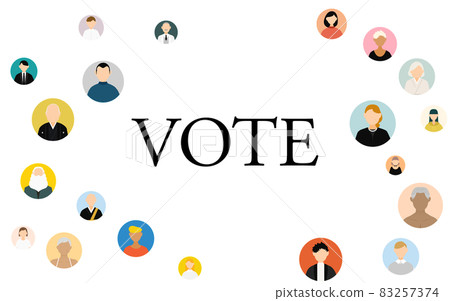 選舉投票圖像，字母 VOTE 周圍的人物圖標 83257374