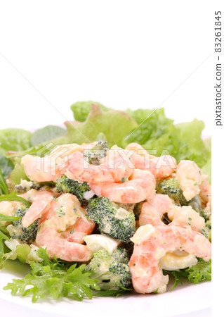 Shrimp and broccoli salad bright background 83261845