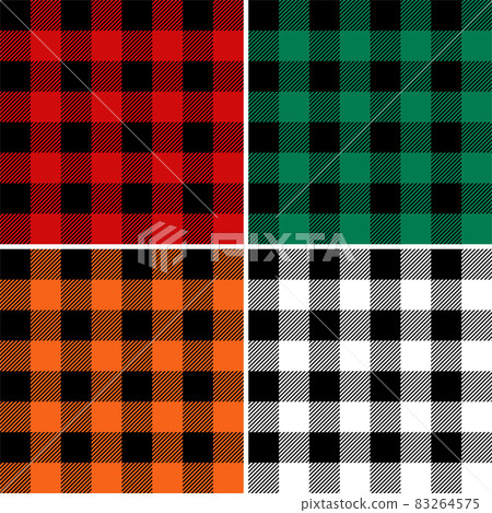 Lumberjack buffalo check plaid pattern. Set of vector seamless patterns. Winter and fall endless texture. Christmas background. Red green orange colors. Black and white 83264575
