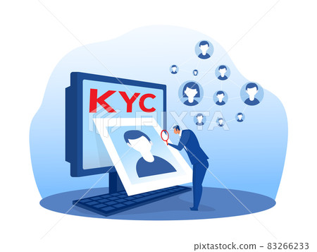 KYC or know your customer with business verifying the identity of its clients concept at the partners-to-be through a magnifying glass vector illustrator KYC or know your customer with business verifying the identity of its clients concept at the partners-to-be through a magnifying glass vector illustrator 83266233