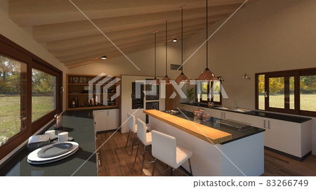 Kitchen in a country house 3d illustration Kitchen in a country house 3d illustration 83266749