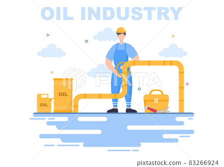 Oil Gas Industry Vector Illustration. Crude Extraction, Refinery Plant, Drilling, Gas Station, Tank use Pipe and Delivery of Fuel by Truck Transportation Oil Gas Industry Vector Illustration. Crude Extraction, Refinery Plant, Drilling, Gas Station, Tank use Pipe and Delivery of Fuel by Truck Transportation 83266924