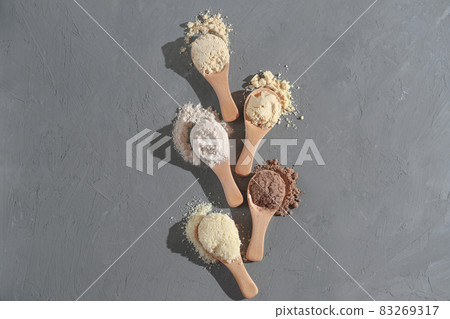 alternative various types of flour, gluten free. almond flour, coconut, oatmeal, buckwheat, rice. copy space 83269317