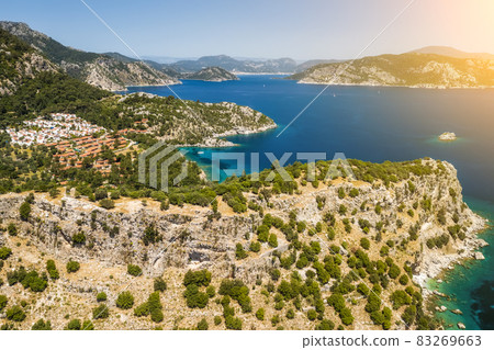 Beautiful summer landscape with rocky Mediterranean coast. Turkey, summer vacation. Beautiful summer landscape with rocky Mediterranean coast. Turkey, summer vacation. 83269663