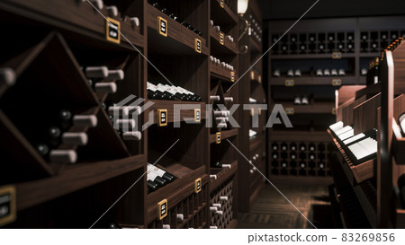 Shelves with wine bottles. 3d illustration Shelves with wine bottles. 3d illustration 83269856