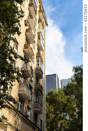 facade of high-rise brick apartment house facade of high-rise brick apartment house 83270433