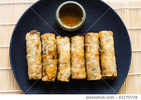 top view of several Vietnamese fried spring rolls top view of several Vietnamese fried spring rolls 83270726