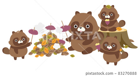 Illustration material: A raccoon family roasting sweet potatoes 83270888