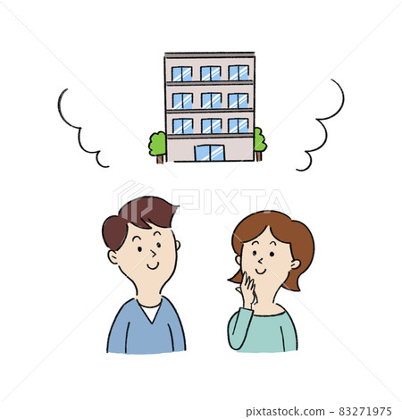 A young couple smiling about the apartment 83271975