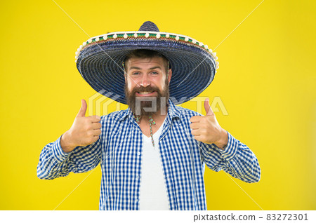 Mexican guy happy festive outfit ready to celebrate. Man  83272301