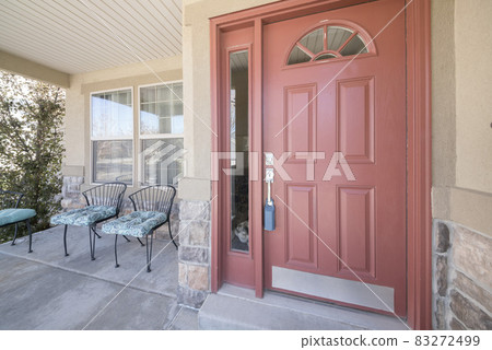 Reddish brown door with glass panel and single sidelight Reddish brown door with glass panel and single sidelight 83272499
