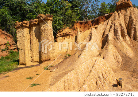 Within a national park named Phae Mueang Phi caused by the terrain which is the soil and sandstone was naturally eroded into various shapes that are In Phrae Province of Thailand. Within a national park named Phae Mueang Phi caused by the terrain which is the soil and sandstone was naturally eroded into various shapes that are In Phrae Province of Thailand. 83272713