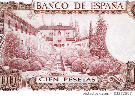 Summer residence of the Moorish kings in Granada from Spanish money Summer residence of the Moorish kings in Granada from Spanish money 83272897