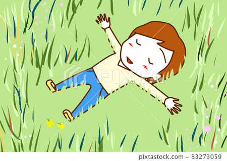 (Whole body diagonal) A white man lying comfortably in the field 83273059