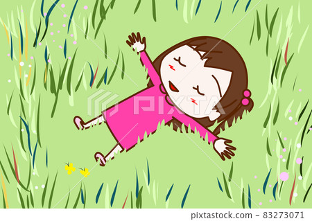 (Whole body diagonal) A girl lying comfortably in the field (Whole body diagonal) A girl lying comfortably in the field 83273071