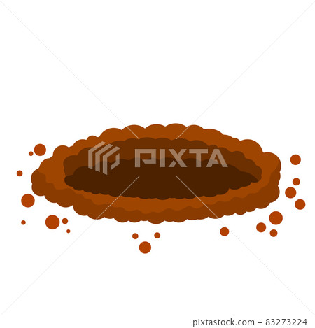 Big hole in ground. Brown dry soil and mine. 83273224