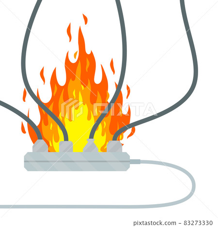 Electrical wiring. Damaged Socket with flame. The smoke from the device. 83273330