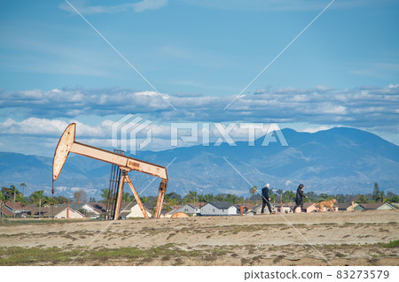Oil rig machinery at Bolsa Chica Ecological Reserve Huntington Beach California 83273579