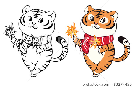 Cute little tigers illustration character design banner for Christmas. Doodle cartoon style. 83274456
