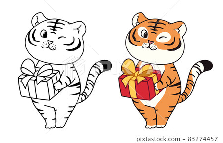 Cute little tigers illustration character design banner for Christmas. Doodle cartoon style. Cute little tigers illustration character design banner for Christmas. Doodle cartoon style. 83274457