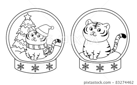 Cute little tigers illustration character design banner for Christmas. Doodle cartoon style. Cute little tigers illustration character design banner for Christmas. Doodle cartoon style. 83274462