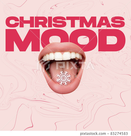 Contemporary art collage, design for greeting card, poster. Concept of holidays, party, 2022 New Year and Merry Christmas 83274583