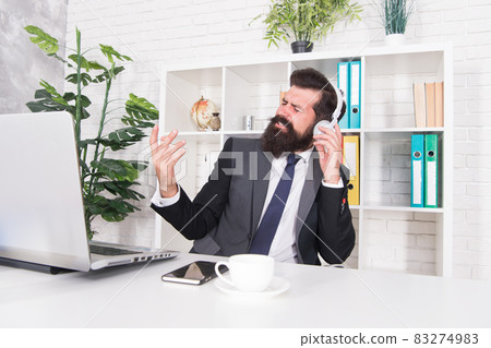 Online business communication. Bearded man work Online business communication. Bearded man work 83274983