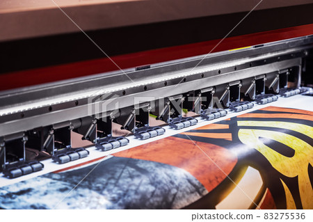 printing on a material, a modern digital inkjet printer applies an image printing on a material, a modern digital inkjet printer applies an image 83275536