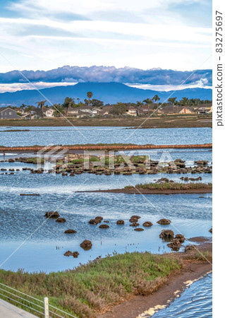 Wetlands and coastal dunes in Bolsa Chica Nature Reserve Huntington Beach CA 83275697