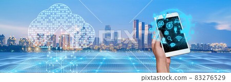 Buildings Behind Picture Of Hand Holding Cellular Phone Showing Futuristic Technology. Construction Backside Palm Using Digital Telephone Presenting Modern Automation Buildings Behind Picture Of Hand Holding Cellular Phone Showing Futuristic Technology. Construction Backside Palm Using Digital Telephone Presenting Modern Automation 83276529