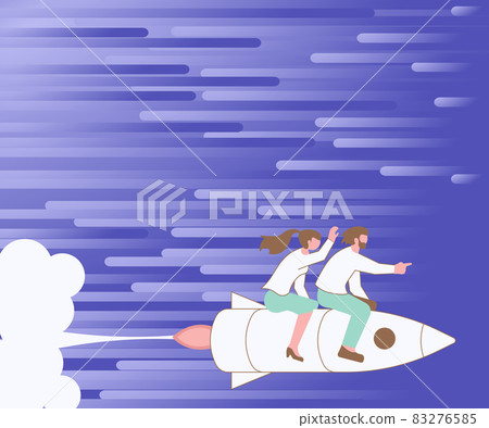 Fast Rocketship Illustration Of Happy Partners Riding On Fast... - Stock Illustration ...