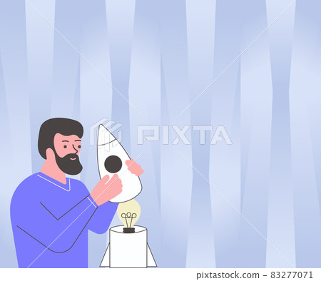 Illsutration Of Man Holding A Small Rocketship Discovered New Amazing Ideas Inside. Guy Drawing Handling Mini Spacecraft Find Out Old Wonderful Thoughts. 83277071
