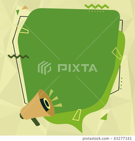 Megaphone Drawing Making New Loud Announcement To A Large Blank Chat Cloud. Bullhorn Drawing Composing Old Soft Advertisement In Big Empty Conversation Box. 83277181