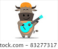 happy male smiling buffalo rocker playing blue acoustic guitar, isolated on white. vector illustration 83277317