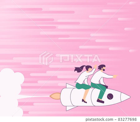 Illustration Of Happy Partners Riding On Fast Rocket Ship Exploring The World. Joyfull Couple Drawing Traveling With Rushing Space Craft Touring Space. Illustration Of Happy Partners Riding On Fast Rocket Ship Exploring The World. Joyfull Couple Drawing Traveling With Rushing Space Craft Touring Space. 83277698