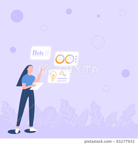 Illustration Of Girl Sharing New Wonderful Ideas For Skill Improvement Discussing Work Strategies. Lady Drawing Presenting Amazing Knowledge To Enhance Accomplishment. 83277932