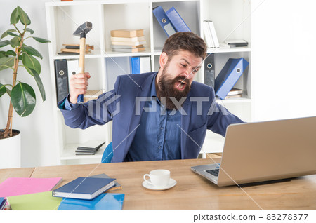 Destroy laptop. Hateful job. Bad computer. Mad manager. 83278377