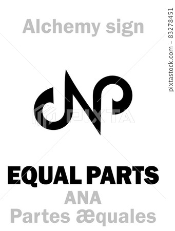 Alchemy Alphabet: EQUAL PARTS, ANA, AA (< Lat.: Ana partes aequales "Equal quantities, equally"), unit of mass and volume. Alchemical sign, Pharmaceutical symbol. Alchemy Alphabet: EQUAL PARTS, ANA, AA (< Lat.: Ana partes aequales "Equal quantities, equally"), unit of mass and volume. Alchemical sign, Pharmaceutical symbol. 83278451