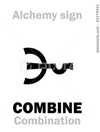 Alchemy Alphabet: to COMBINE with... (COMBINATION, COMPOSITION) -- alchemical process. Also: to Add (Addition). Alchemical sign, Medieval symbol. 83278452