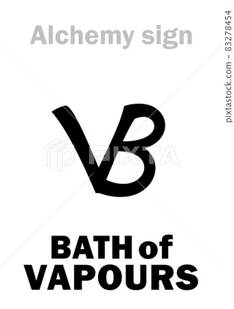 Alchemy Alphabet: BATH of VAPOURS, VB (Balneum vaporis), also: Vapor bath, Vaporarium -- chemical apparatus. Alchemical sign, Medieval symbol. Alchemy Alphabet: BATH of VAPOURS, VB (Balneum vaporis), also: Vapor bath, Vaporarium -- chemical apparatus. Alchemical sign, Medieval symbol. 83278454