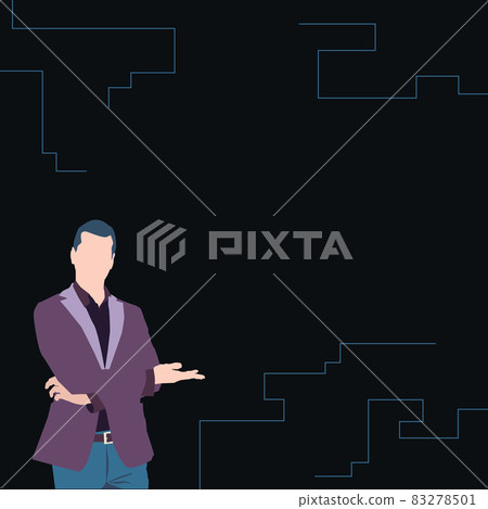Illustration Of Businessman Wearing Coat Standing Firmly Alone Presenting New Wonderful Ideas. Employee Using Blazer By Himself Showing Old Amazing Thoughs. Illustration Of Businessman Wearing Coat Standing Firmly Alone Presenting New Wonderful Ideas. Employee Using Blazer By Himself Showing Old Amazing Thoughs. 83278501