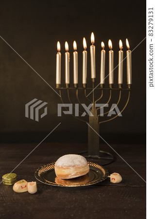 hanukkah snack symbols table. High quality and resolution beautiful photo concept 83279131