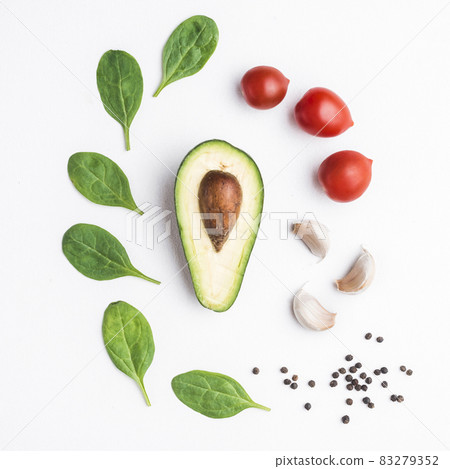 herbs vegetables around avocado. High quality and resolution beautiful photo concept 83279352