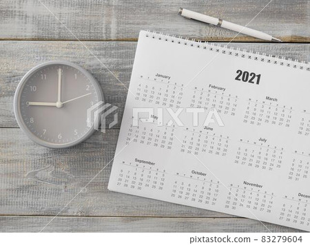 flat lay desk calendar and analog clock. High quality and resolution beautiful photo concept 83279604
