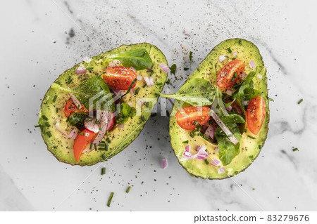 flat lay delicious healthy salad avocado composition. High quality and resolution beautiful photo concept 83279676