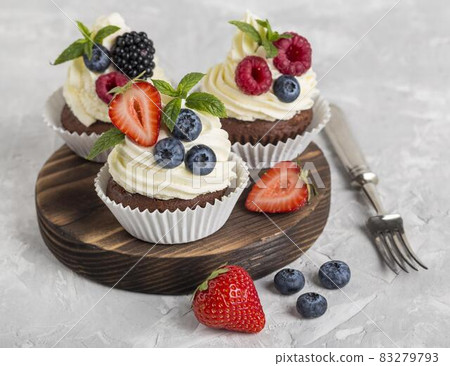 high view tasty cupcake fork. High quality and resolution beautiful photo concept 83279793