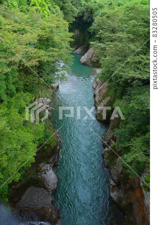 View from Komon Bridge in Tedori Gorge Hakusan Tetorigawa Geopark 83280505
