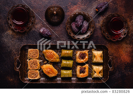 Traditional turkish, arabic sweets baklava assortment. 83280826