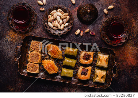 Traditional turkish, arabic sweets baklava assortment. 83280827