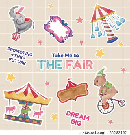 Sticker template with circus funfair concept,watercolor style Sticker template with circus funfair concept,watercolor style 83282162